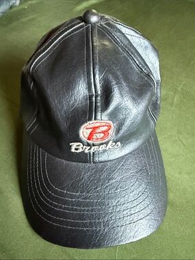 Brooks Vintage Black Leather Cap with Emblem. Adjustable